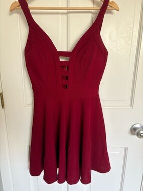 Women's Burgundy Strappy Fit & Flare Dress
